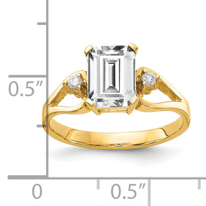 14k Yellow Gold 8x6mm Emerald Cut Cubic Zirconia AA Diamond Ring