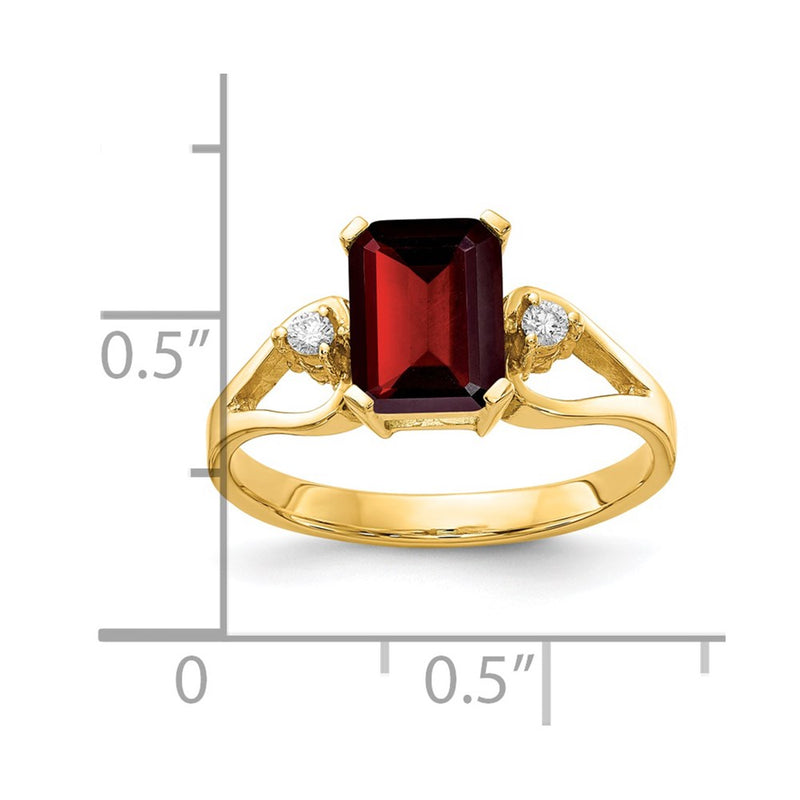 14k Yellow Gold 8x6mm Emerald Cut Garnet VS Diamond ring