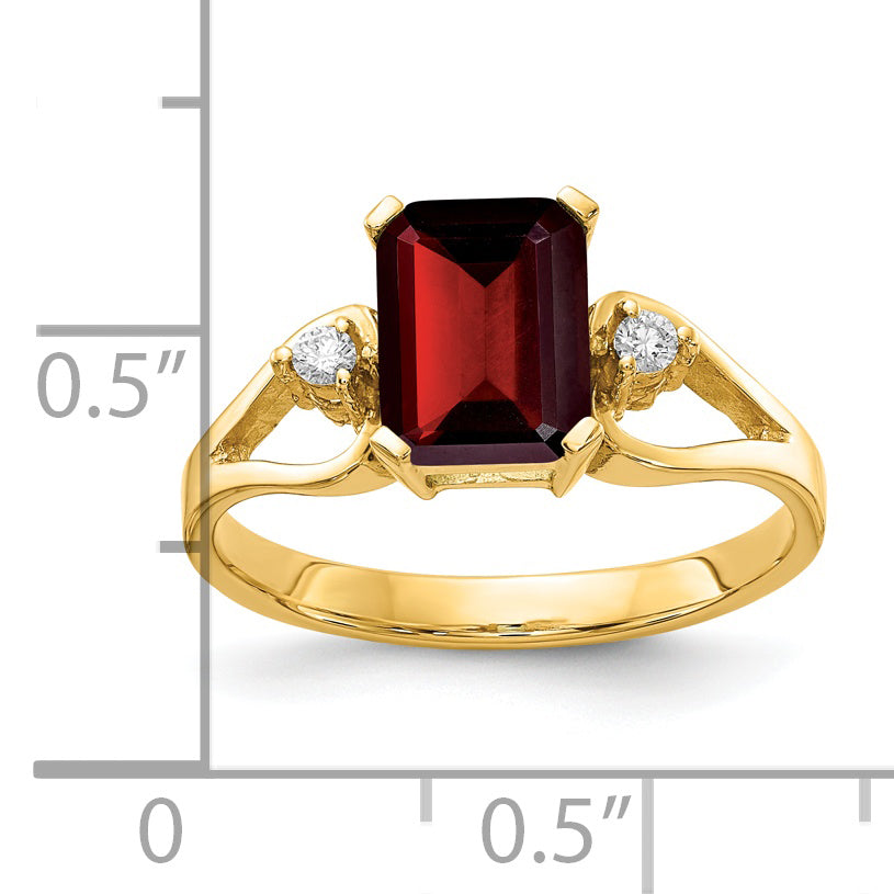 14K Yellow Gold 8x6mm Emerald Cut Garnet A Real Diamond ring