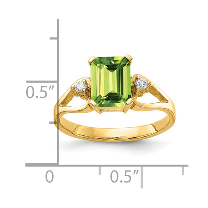 14K Yellow Gold 8x6mm Emerald Cut Peridot A Real Diamond ring