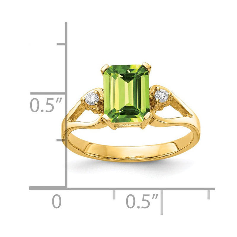 14K Yellow Gold 8x6mm Emerald Cut Peridot A Real Diamond ring