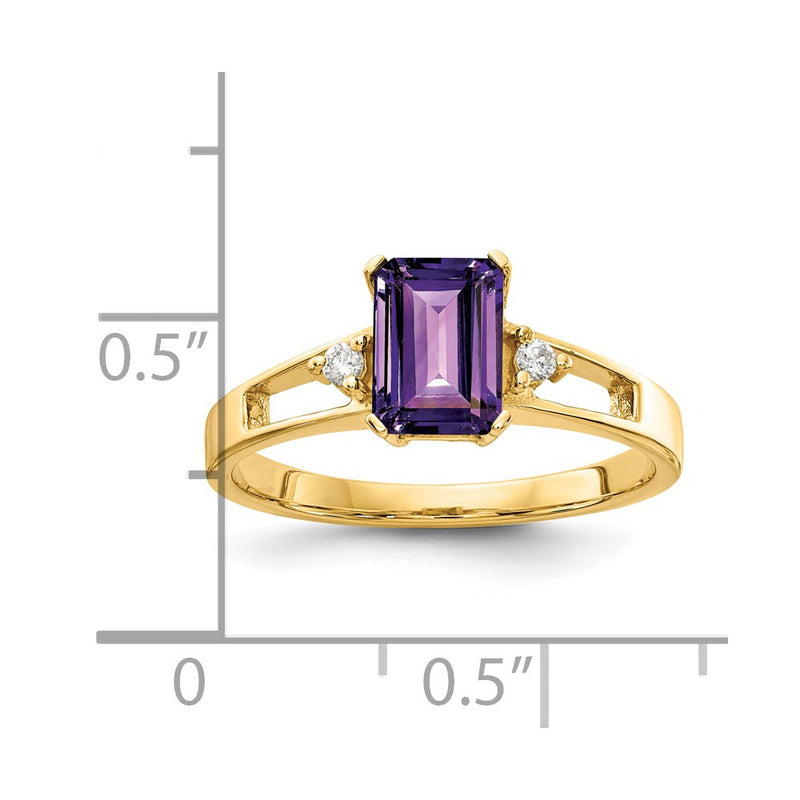 14K Yellow Gold 7x5mm Emerald Cut Amethyst A Real Diamond ring