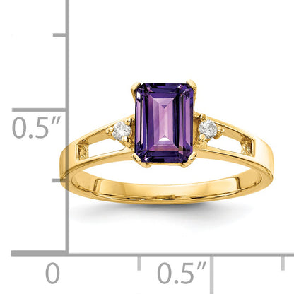 14k Yellow Gold 7x5mm Emerald Cut Amethyst AA Diamond ring