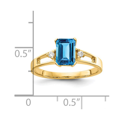 14K Yellow Gold 7x5mm Emerald Cut Blue Topaz A Real Diamond ring