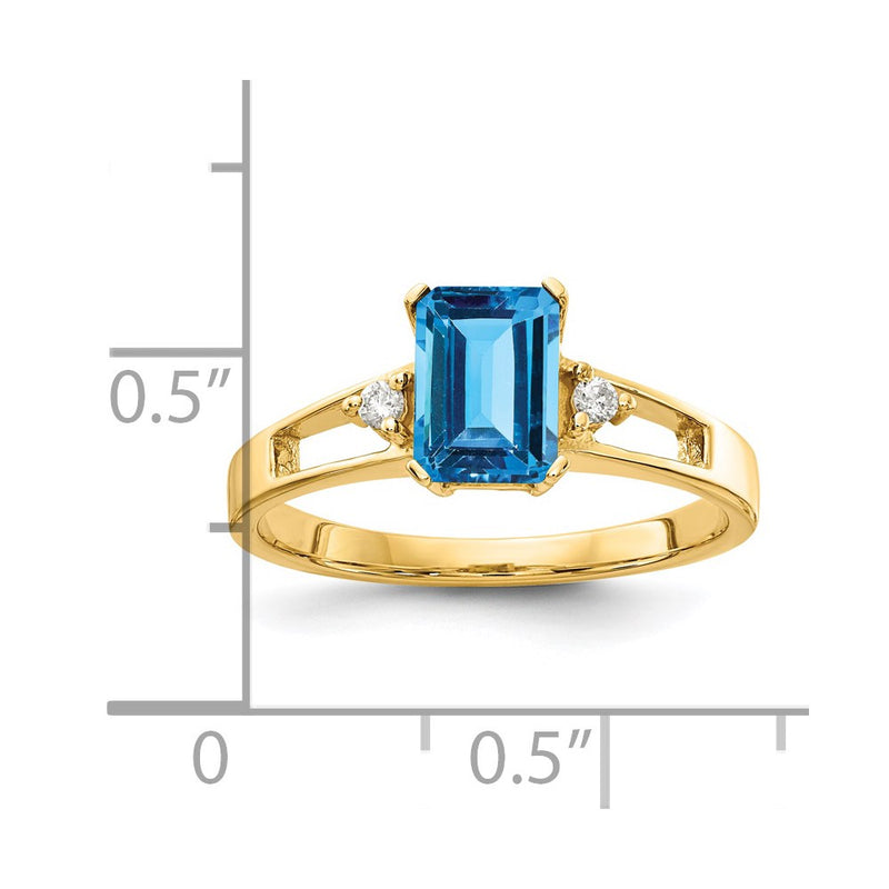14K Yellow Gold 7x5mm Emerald Cut Blue Topaz A Real Diamond ring