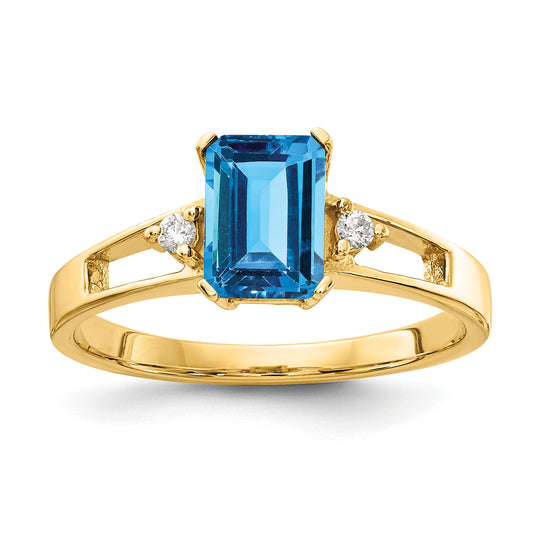 14K Yellow Gold 7x5mm Emerald Cut Blue Topaz A Real Diamond ring