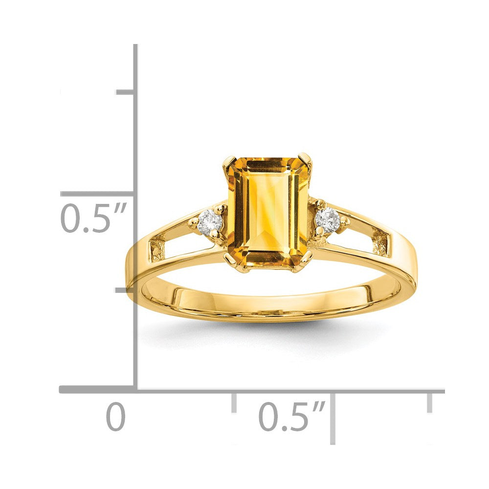 14K Yellow Gold 7x5mm Emerald Cut Citrine A Real Diamond ring