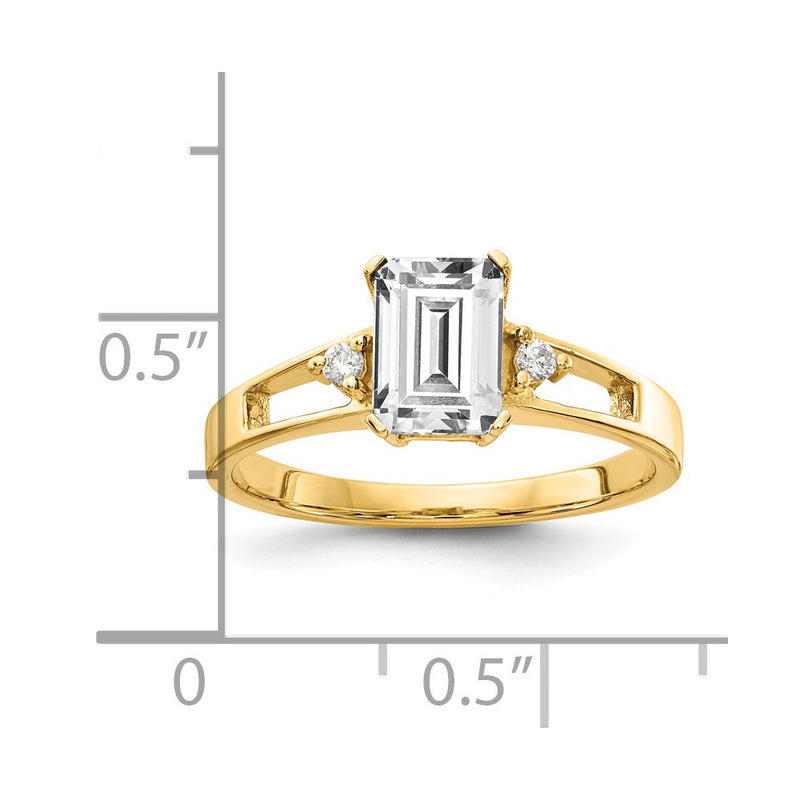 14k Yellow Gold 7x5mm Emerald Cut Cubic Zirconia AA Diamond Ring
