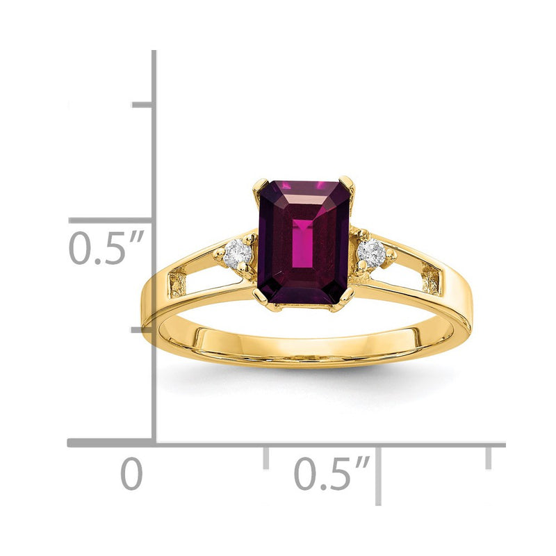14k Yellow Gold 7x5mm Emerald Cut Rhodolite Garnet VS Diamond ring