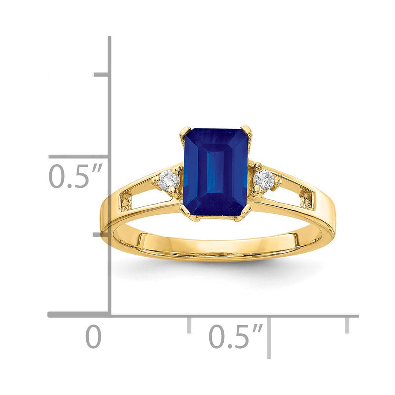 14k Yellow Gold 7x5mm Emerald Cut Sapphire AA Diamond ring