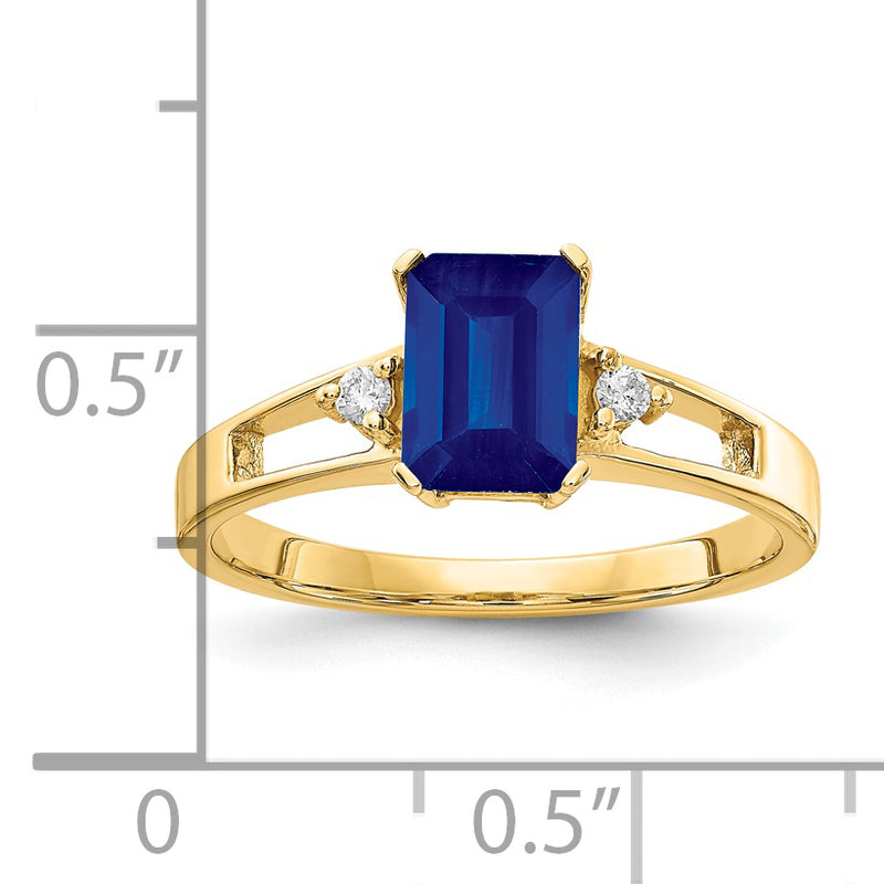 14k Yellow Gold 7x5mm Emerald Cut Sapphire AAA Diamond ring