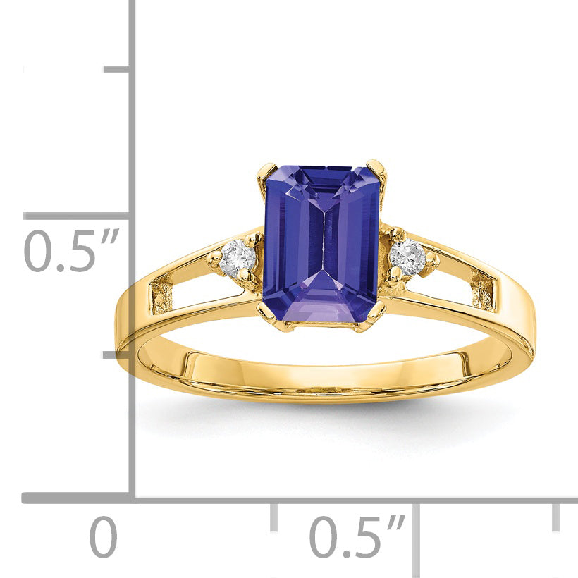 14k Yellow Gold 7x5mm Emerald Cut Tanzanite VS Diamond ring