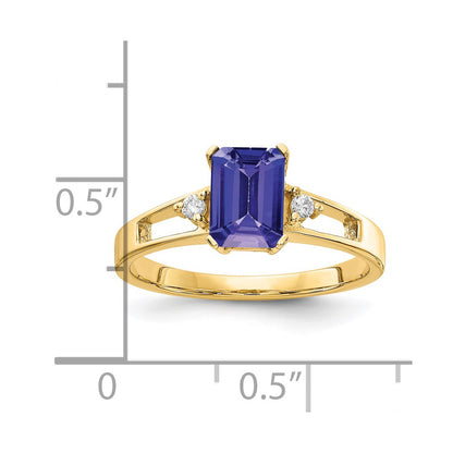 14k Yellow Gold 7x5mm Emerald Cut Tanzanite AA Diamond ring