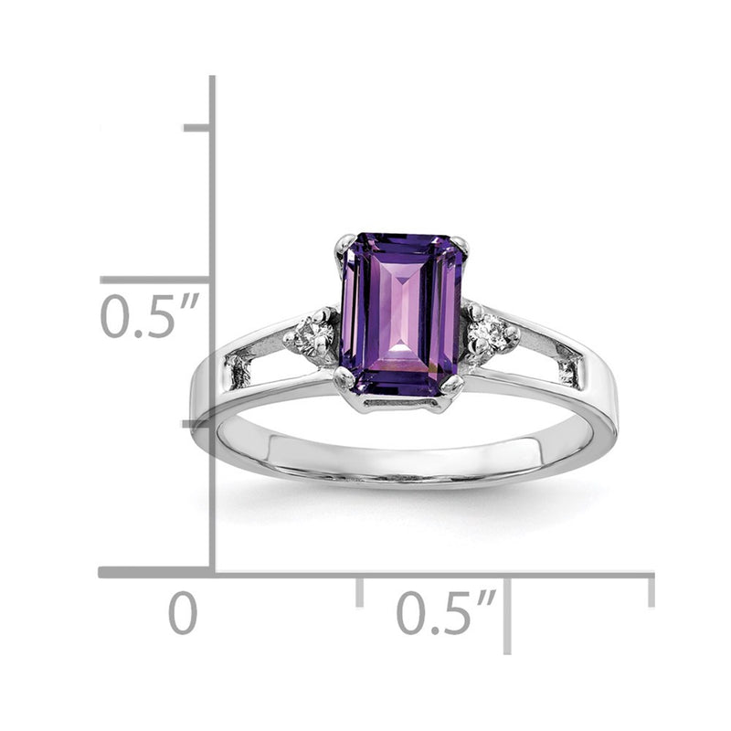 14k White Gold 7x5mm Emerald Cut Amethyst AA Diamond ring