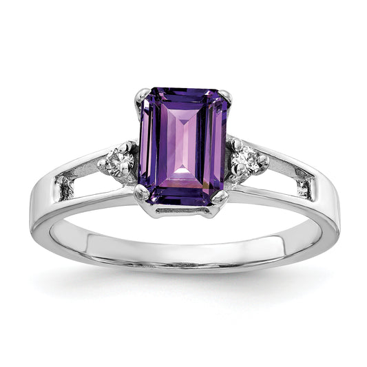 14k White Gold 7x5mm Emerald Cut Amethyst A Real Diamond ring