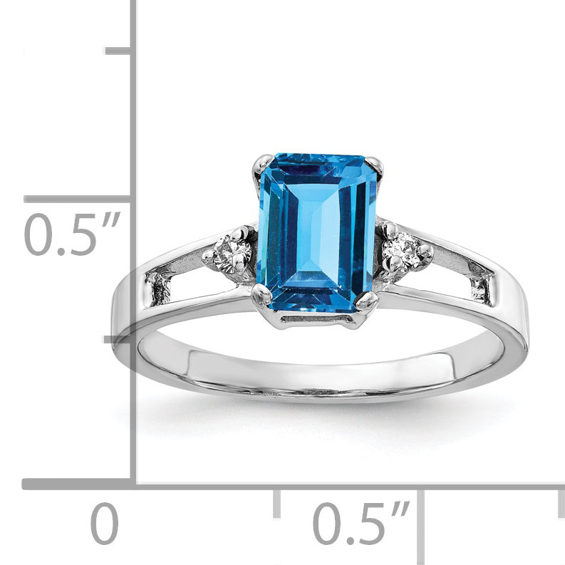 14k White Gold 7x5mm Emerald Cut Blue Topaz AAA Diamond ring
