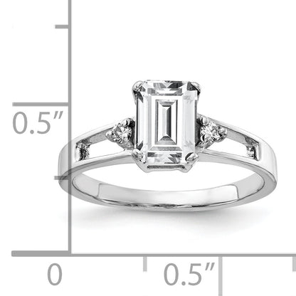 14k White Gold 7x5mm Emerald Cut Cubic Zirconia VS Diamond Ring