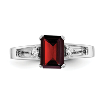 14k White Gold 7x5mm Emerald Cut Garnet A Real Diamond ring