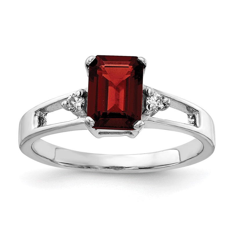 14k White Gold 7x5mm Emerald Cut Garnet VS Diamond ring