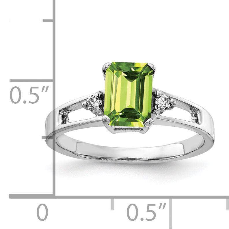 14k White Gold 7x5mm Emerald Cut Peridot AA Diamond ring