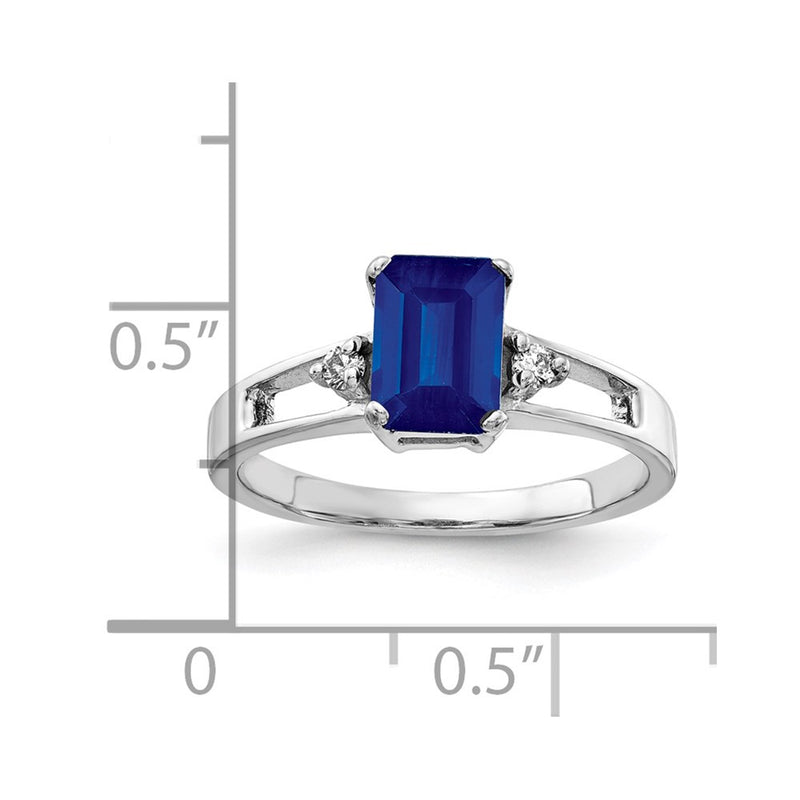 14k White Gold 7x5mm Emerald Cut Sapphire AAA Diamond ring
