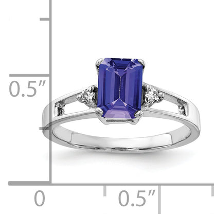14k White Gold 7x5mm Emerald Cut Tanzanite AAA Diamond ring