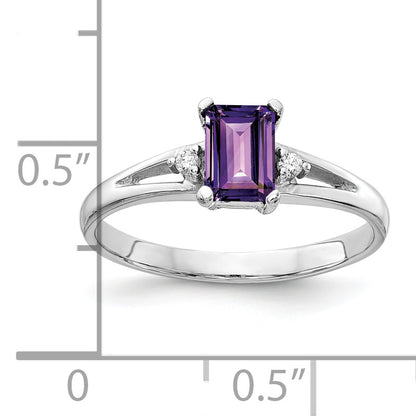 14k White Gold 6x4mm Emerald Cut Amethyst A Real Diamond ring