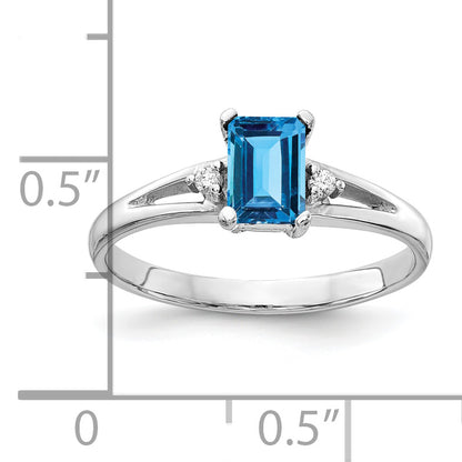 14k White Gold 6x4mm Emerald Cut Blue Topaz A Real Diamond ring