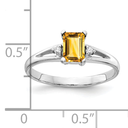 14k White Gold 6x4mm Emerald Cut Citrine A Real Diamond ring