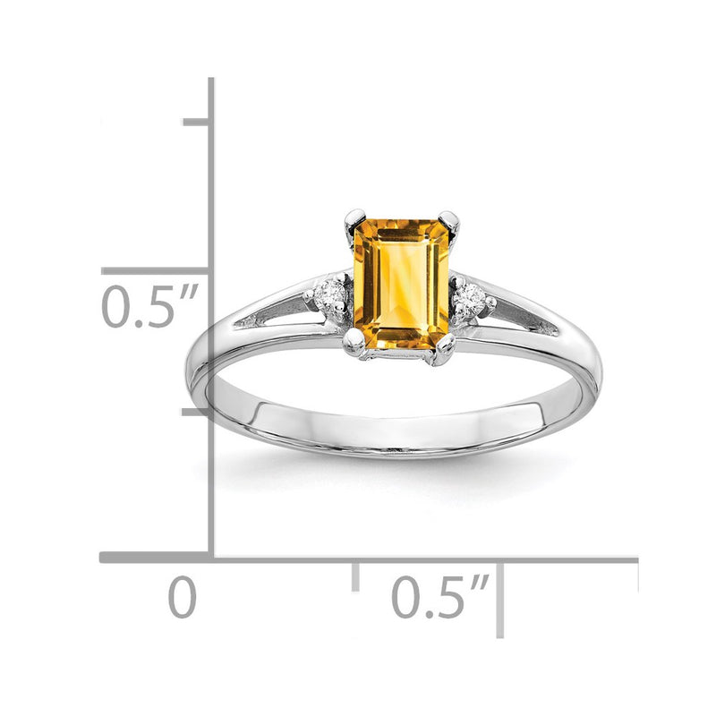 14k White Gold 6x4mm Emerald Cut Citrine A Real Diamond ring