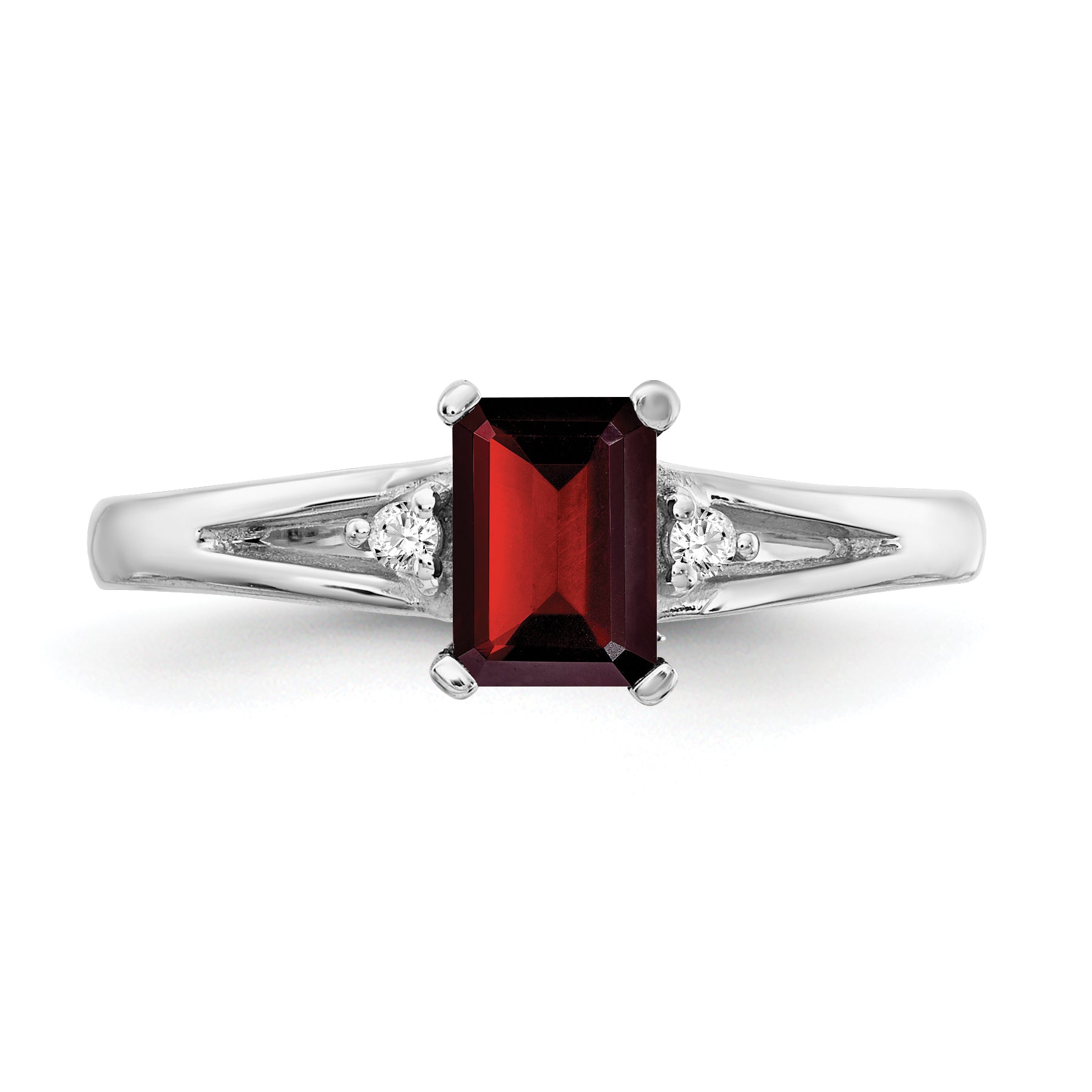 14k White Gold 6x4mm Emerald Cut Garnet A Real Diamond ring