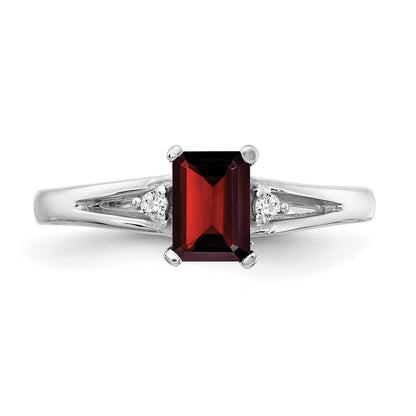 14k White Gold 6x4mm Emerald Cut Garnet A Real Diamond ring
