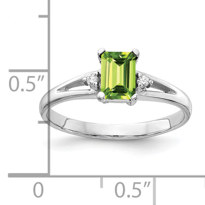 14k White Gold 6x4mm Emerald Cut Peridot AA Diamond ring