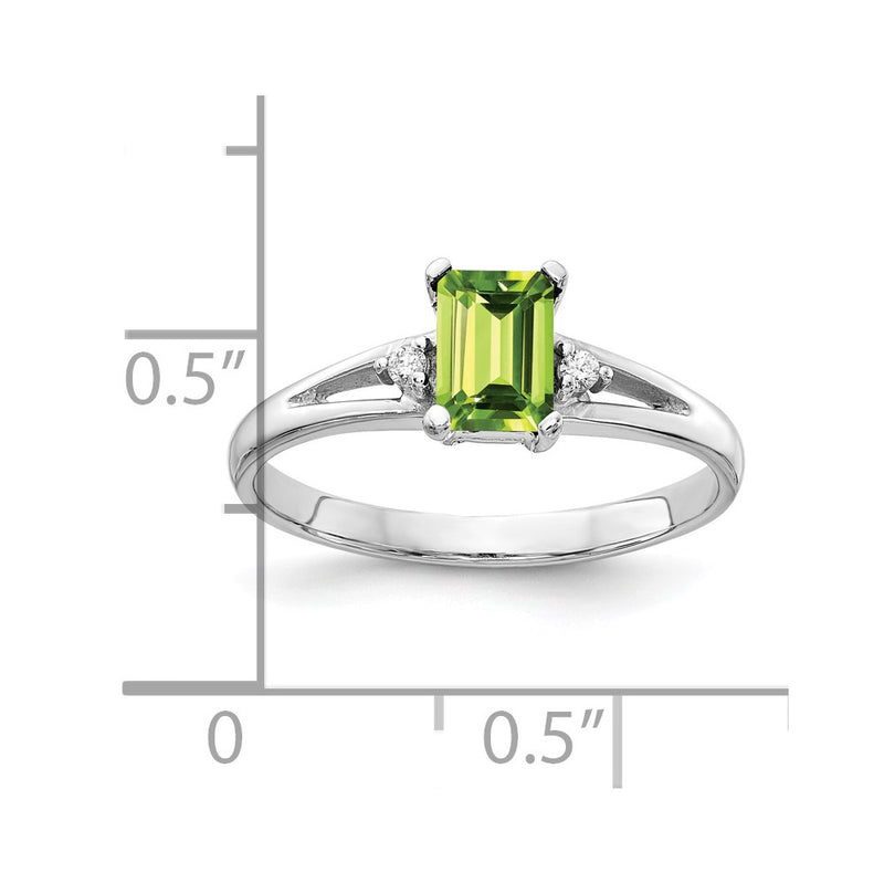 14k White Gold 6x4mm Emerald Cut Peridot VS Diamond ring