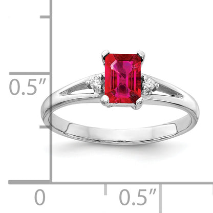 14k White Gold 6x4mm Emerald Cut Ruby A Real Diamond ring