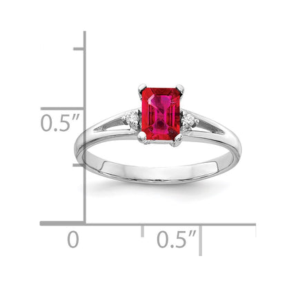 14k White Gold 6x4mm Emerald Cut Ruby AAA Diamond ring