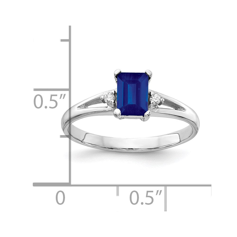 14k White Gold 6x4mm Emerald Cut Sapphire VS Diamond ring