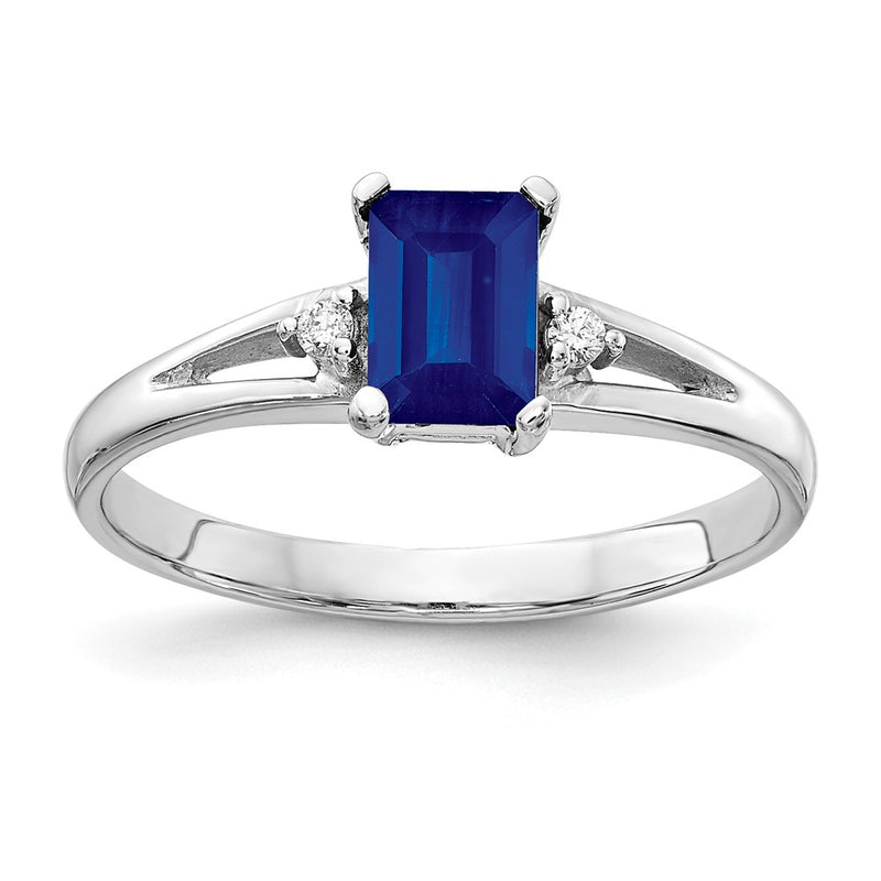 14k White Gold 6x4mm Emerald Cut Sapphire AAA Diamond ring
