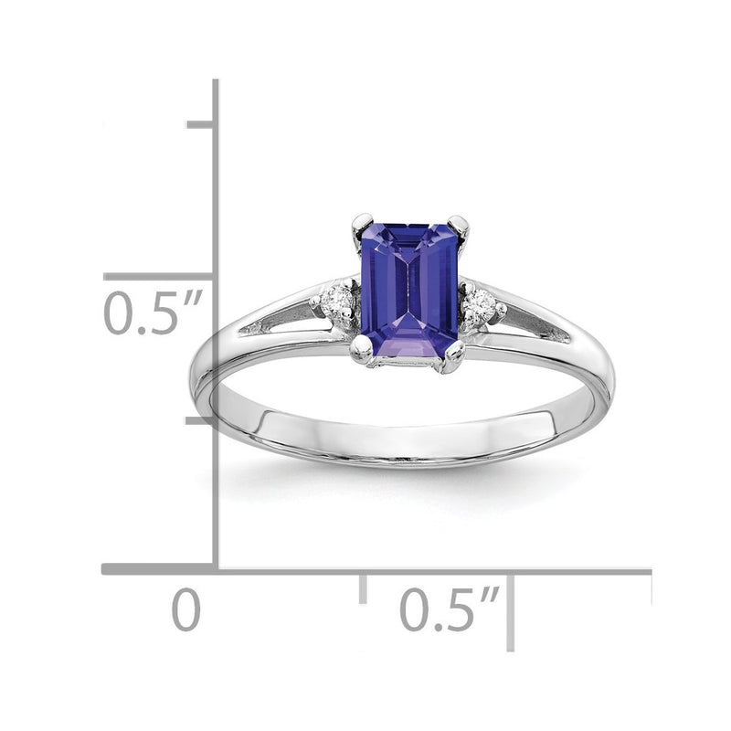 14k White Gold 6x4mm Emerald Cut Tanzanite VS Diamond ring