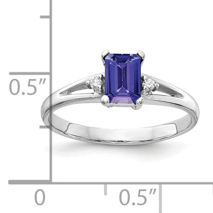 14k White Gold 6x4mm Emerald Cut Tanzanite AAA Diamond ring
