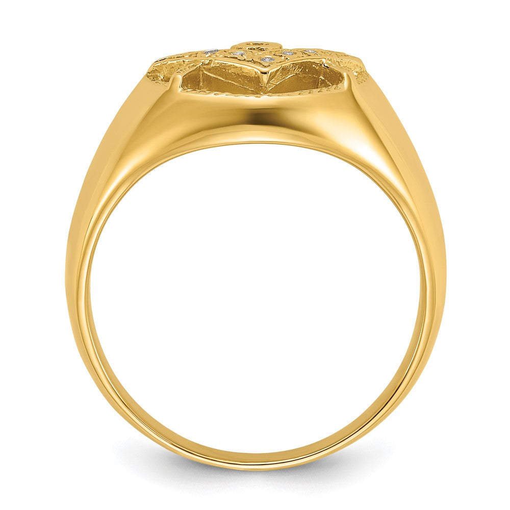 14K Yellow Gold Men'S Polished And Textured Aa Quality Diamond Masonic Ring