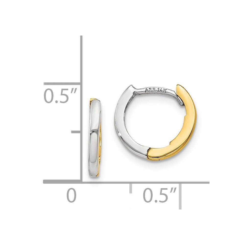 14K Two Tone Mini 1.35mm Round Hinged Hoop Earrings