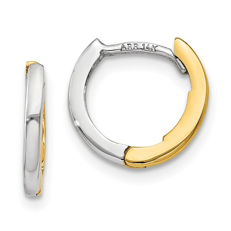 14K Two Tone Mini 1.35mm Round Hinged Hoop Earrings