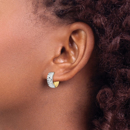14K Two Tone Textured Hoop Earrings