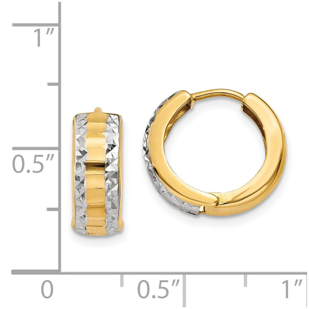 14K Yellow & Rhodium Hinged Hoop Earrings