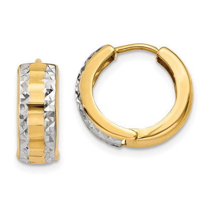 14K Yellow & Rhodium Hinged Hoop Earrings