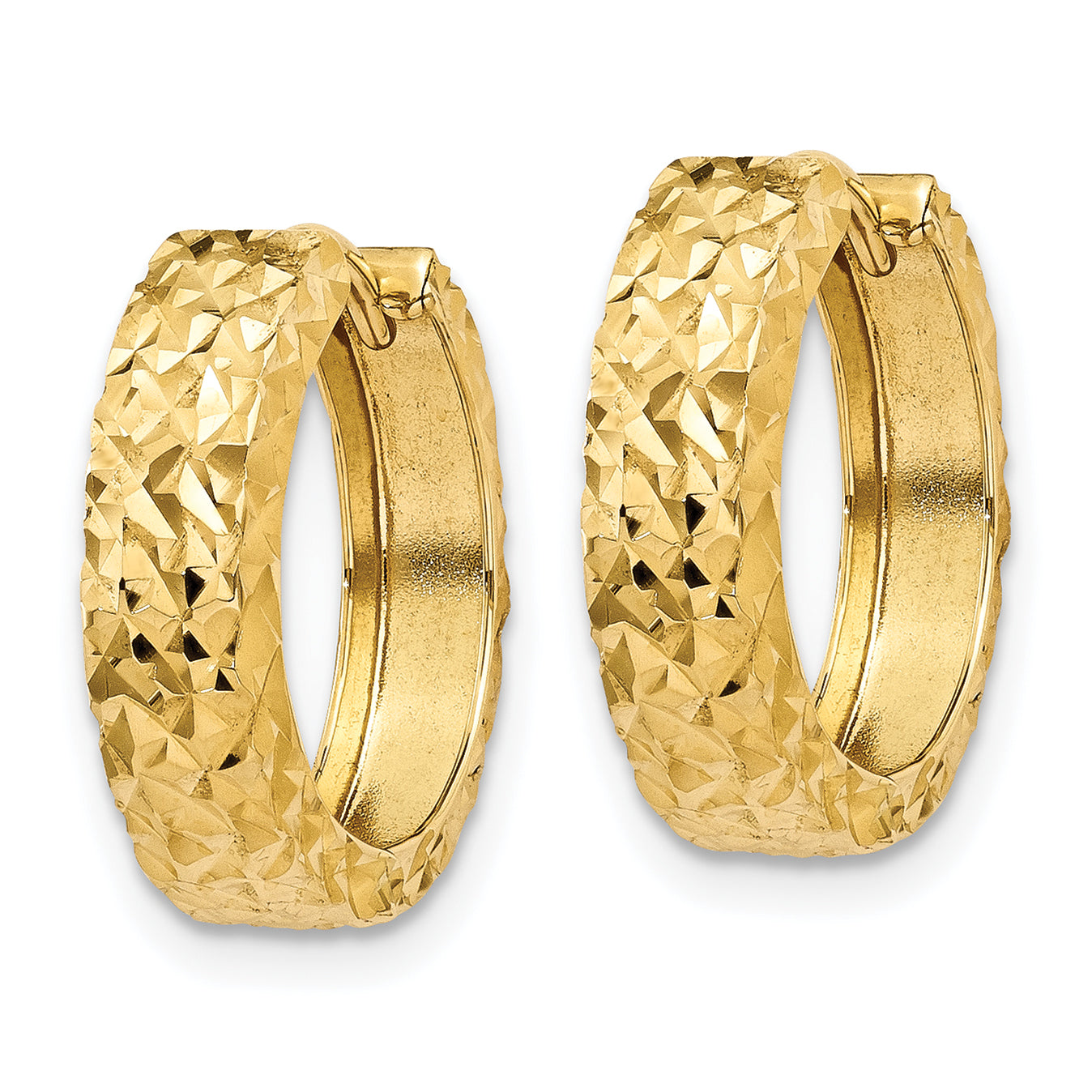 14K Yellow Gold Diamond Cut Hinged Hoop Earrings