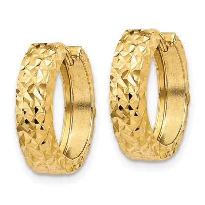 14K Yellow Gold Diamond Cut Hinged Hoop Earrings