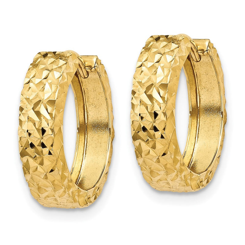 14K Yellow Gold Diamond Cut Hinged Hoop Earrings