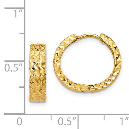 14K Yellow Gold Diamond Cut Hinged Hoop Earrings